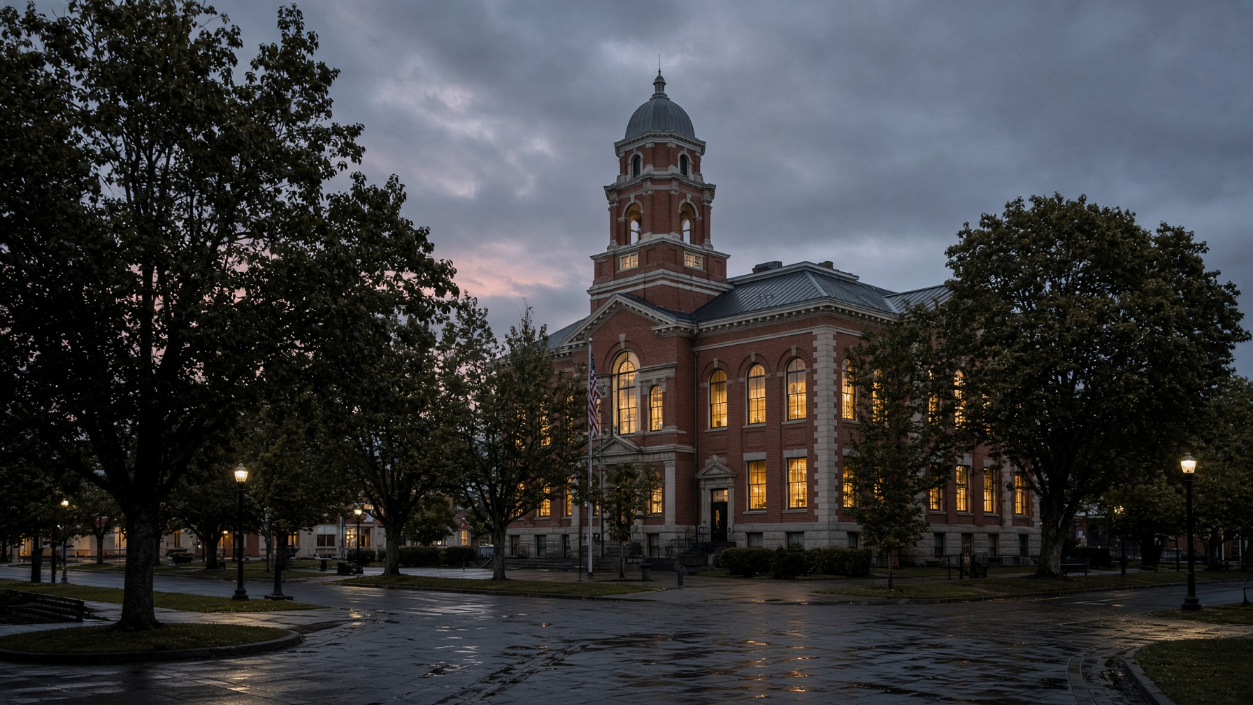 Willamette Valley courthouse at dusk